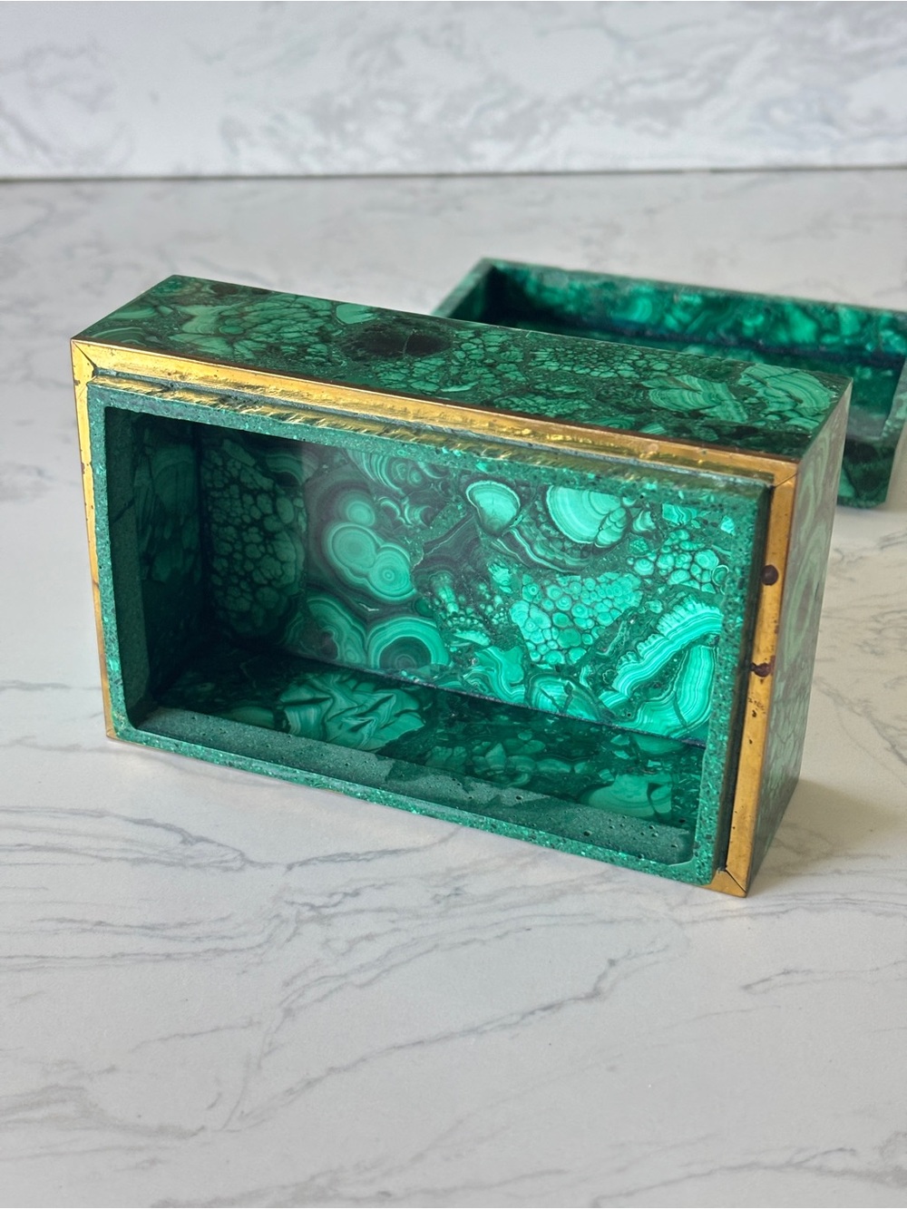 Vintage Malachite Stone Handcrafted Trinket Box - Picture 7 of 13